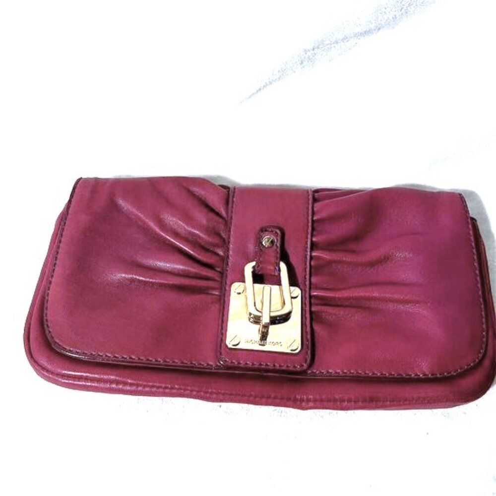 Michael Kors Leather Clutch Gold Hardware Women's Bag